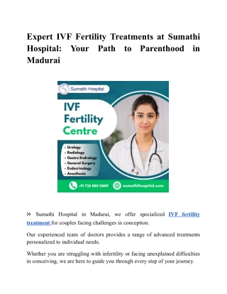 Expert IVF Fertility Treatments at Sumathi Hospital_ Your Path to Parenthood in Madurai