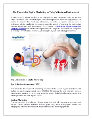 The Potential of Digital Marketing in Today's Business Environment