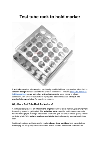 Test tube rack to hold marker