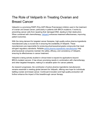 The Role of Veliparib in Treating Ovarian and Breast Cancer