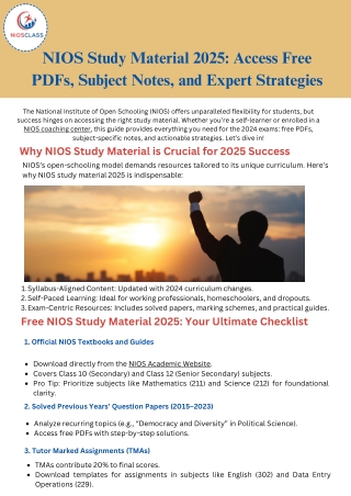 NIOS Study Material 2025 Access Free PDFs, Subject Notes, and Expert Strategies