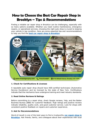 How to Choose the Best Car Repair Shop in Brooklyn
