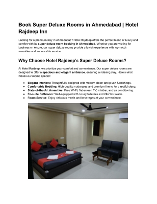 Book Super Deluxe Rooms in Ahmedabad _ Hotel Rajdeep Inn