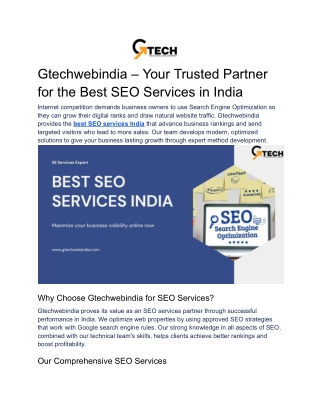 Gtechwebindia – Your Trusted Partner for the Best SEO Services in India