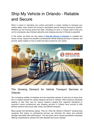 Ship My Vehicle in Orlando - Reliable and Secure