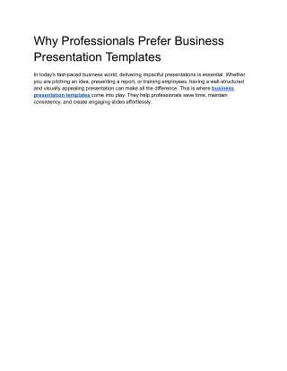 Why Professionals Prefer Business Presentation Templates