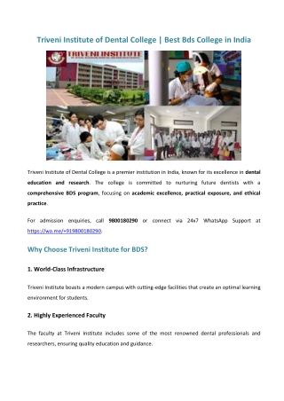 Triveni Institute Of Dental College Best Bds College In India
