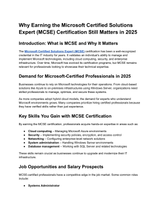 Why Earning the Microsoft Certified Solutions Expert (MCSE) Certification Still Matters in 2025