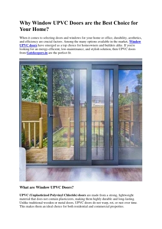 why window upvc doors are the best choice