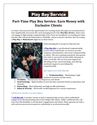Part-Time Play Boy Service-Earn Money with Exclusive Clients