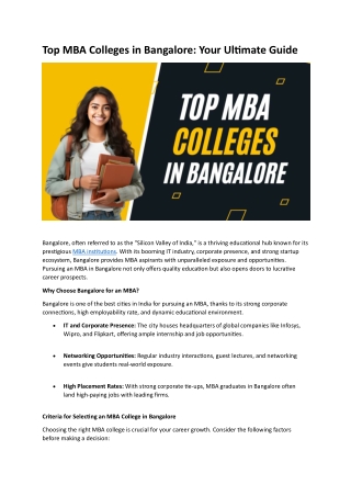 Top MBA Colleges in Bangalore Your Ultimate Guide