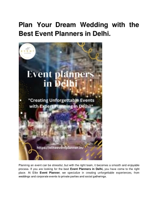 Plan Your Dream Wedding with the Best Event Planners in Delhi