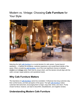 Modern vs. Vintage: Choosing Cafe Furniture for Your Style