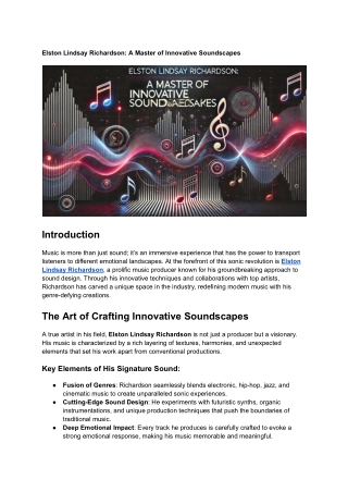 Elston Lindsay Richardson: The Art of Sound Innovation