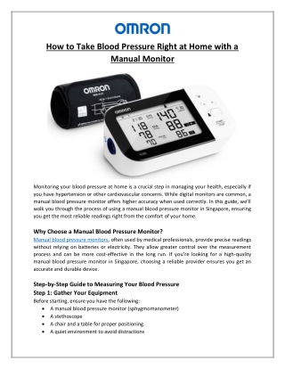 How to Take Blood Pressure Right at Home with a Manual Monitor