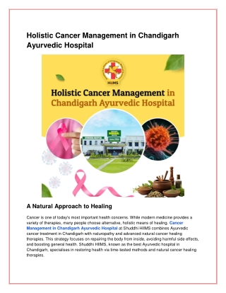 Holistic Cancer Management in Chandigarh Ayurvedic Hospital – A Natural Approach to Healing