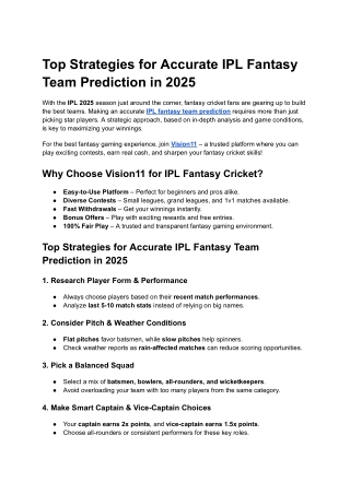 Top Strategies for Accurate IPL Fantasy Team Prediction in 2025