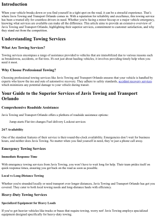 Your Guide to the Superior Services of Javis Towing and Transport Orlando.