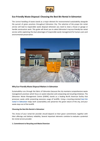Best Bin Rental in Edmonton for Eco-Friendly Waste Disposal