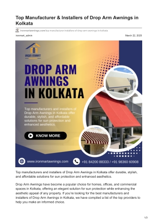 ironmartawnings.com-Top Manufacturer  Installers of Drop Arm Awnings in Kolkata