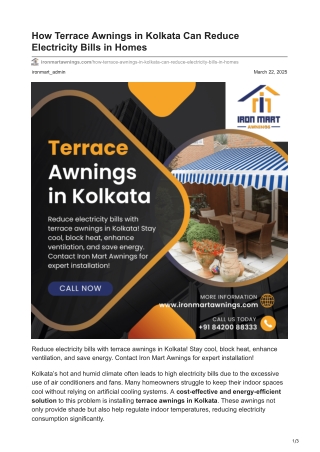 ironmartawnings.com-How Terrace Awnings in Kolkata Can Reduce Electricity Bills in Homes