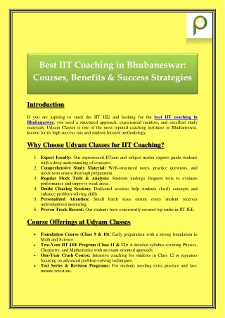Best IIT Coaching in Bhubaneswar Courses, Benefits & Success Strategies