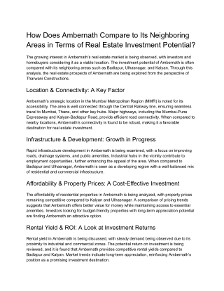 How Does Ambernath Compare to Its Neighboring Areas in Terms of Real Estate Investment Potential