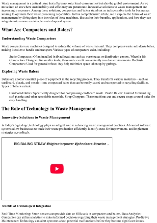 The Future of Waste Management: Integrating Compactors and Balers