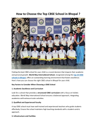 How to Choose the Top CBSE School in Bhopal