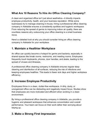 What Are 10 Reasons To Hire An Office Cleaning Company