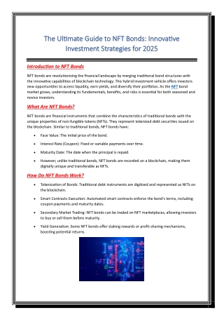 The Ultimate Guide to NFT Bonds Innovative Investment Strategies for 2025
