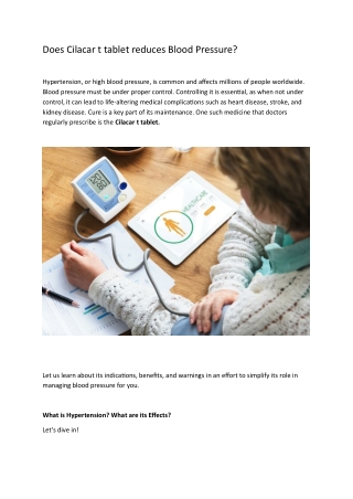 Does Cilacar t tablet reduces Blood Pressure