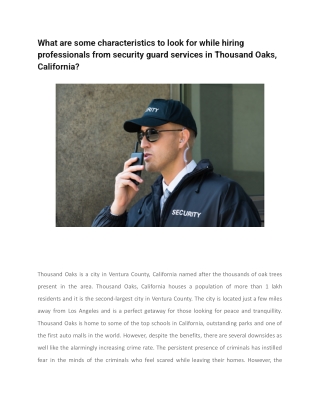 What are some characteristics to look for while hiring professionals from security guard services in Thousand Oaks, Cali