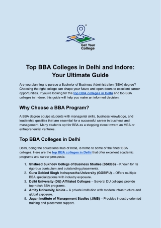 Top BBA Colleges in Delhi and Indore_ Your Ultimate Guide- Get Your College