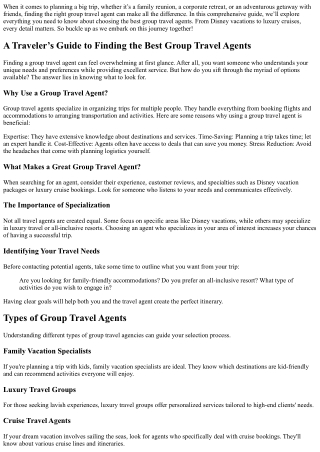 “A Traveler’s Guide to Finding the Best Group Travel Agents”