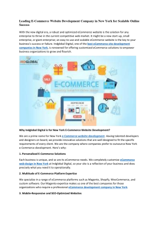 Leading E-Commerce Website Development Company in New York for Scalable Online Success