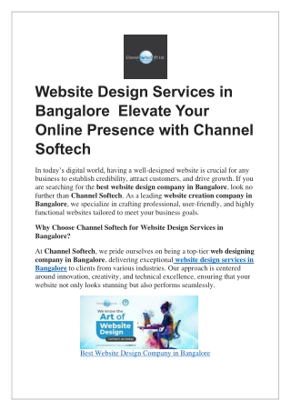 Website Design Services in Bangalore Elevate Your Online Presence with Channel Softech