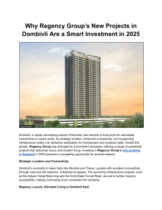 why regency group s new projects in dombivli