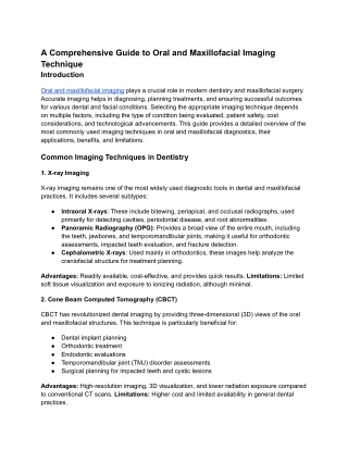A Comprehensive Guide to Oral and Maxillofacial Imaging Technique