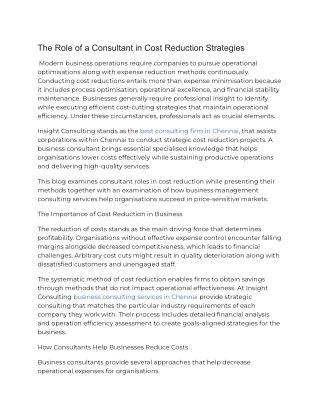 the role of a consultant in cost reduction