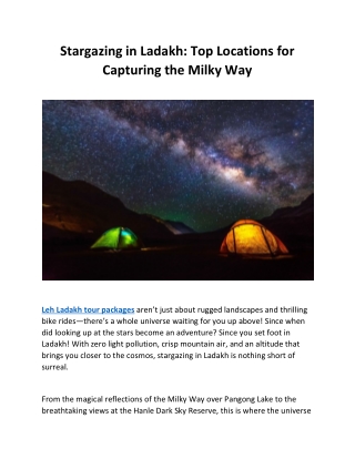 Stargazing in Ladakh Top Locations for Capturing the Milky Way