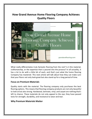 How Grand Avenue Home Flooring Company Achieves Quality Floors