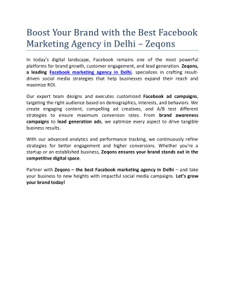 Best Facebook Marketing Agency in Delhi – Zeqons