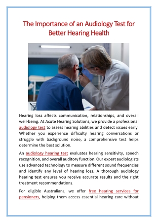 The Importance of an Audiology Test for Better Hearing Health