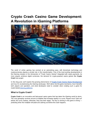 crypto crash casino game development a revolution
