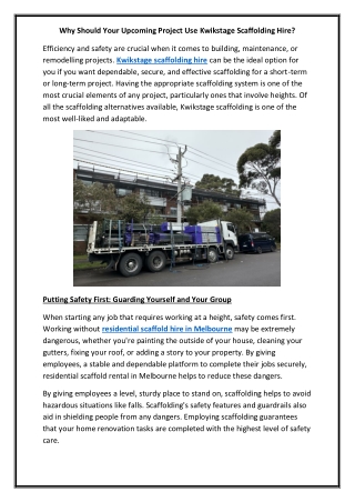 Why Should Your Upcoming Project Use Kwikstage Scaffolding Hire