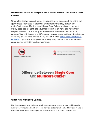 multicore cables vs single core cables which