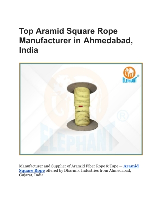 Top Aramid Square Rope Manufacturer in Ahmedabad, India