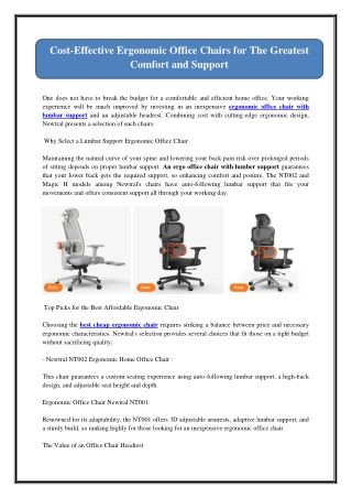 Cost-Effective Ergonomic Office Chairs for The Greatest Comfort and Support