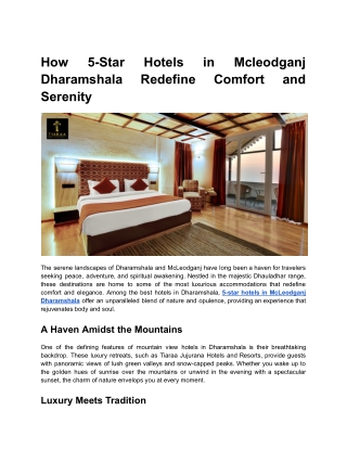 5-Star Hotels in McLeodganj Dharamshala: A New Era of Comfort and Tranquility